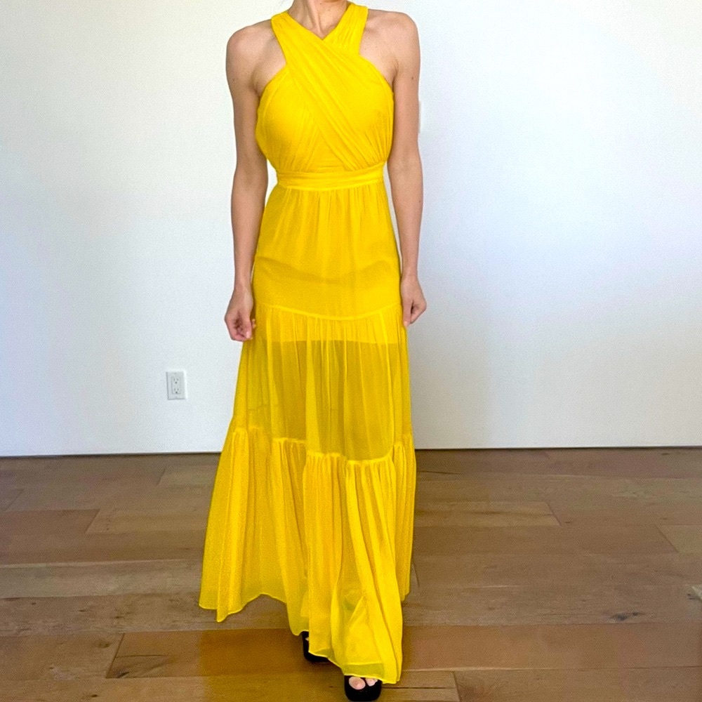 Veronica Beard Elegant Yellow Halter Maxi Dress